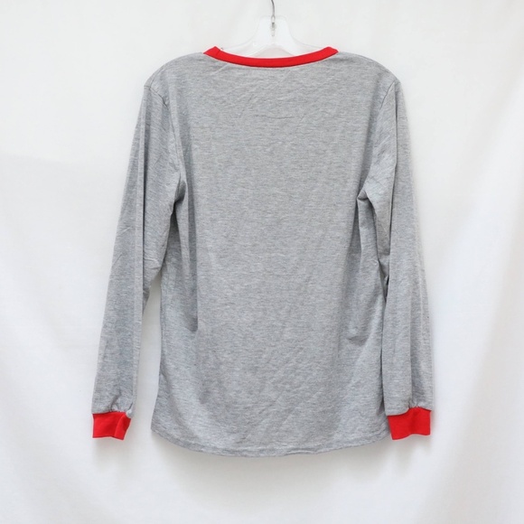 Be Nice I Know Santa Christmas print cotton women's t-shirt longsleeve grey M - Picture 5 of 5